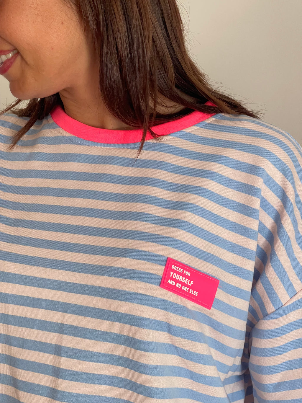 T-shirt marinière oversize bleu & fushia