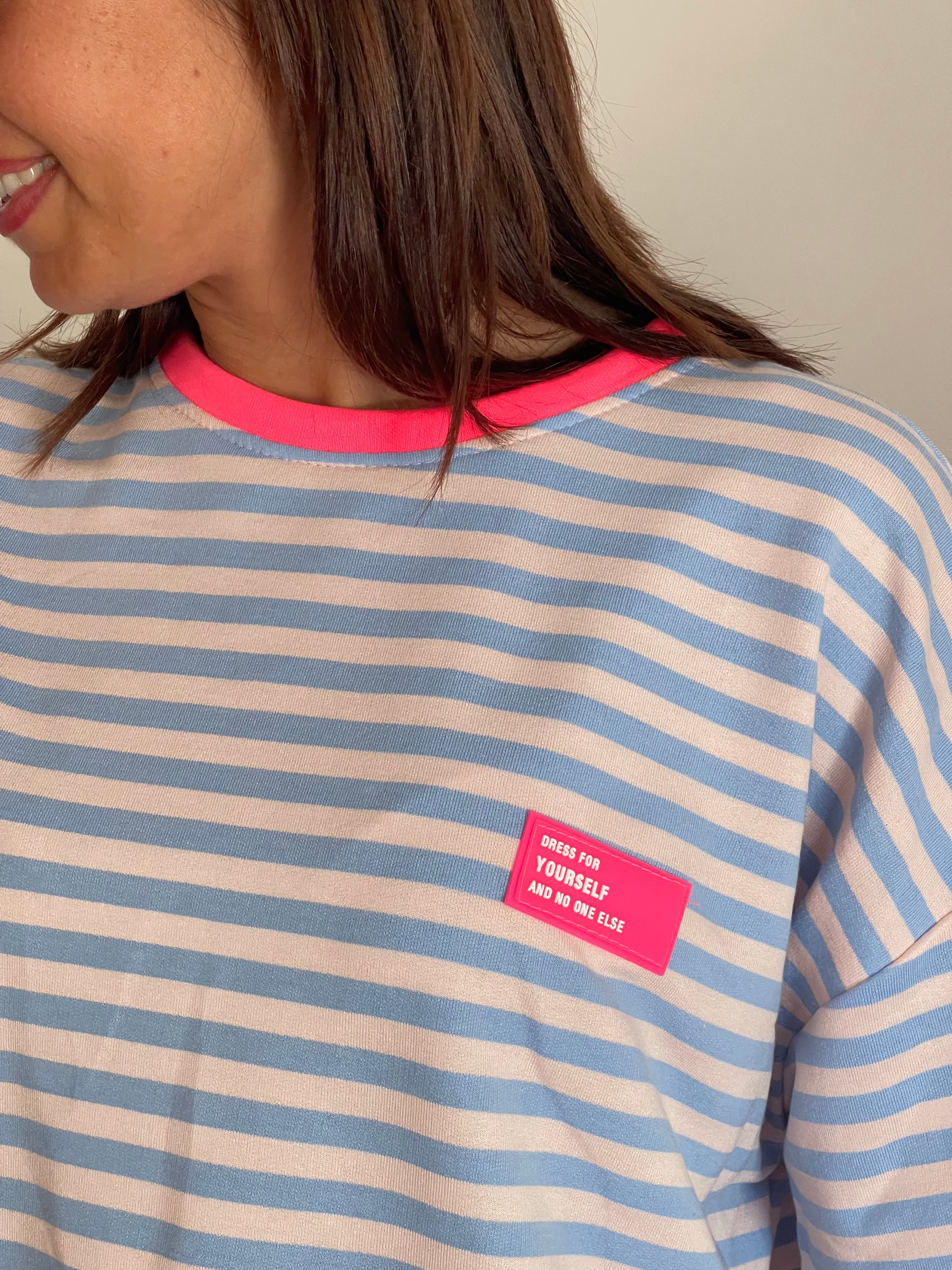 T-shirt marinière oversize bleu & fushia